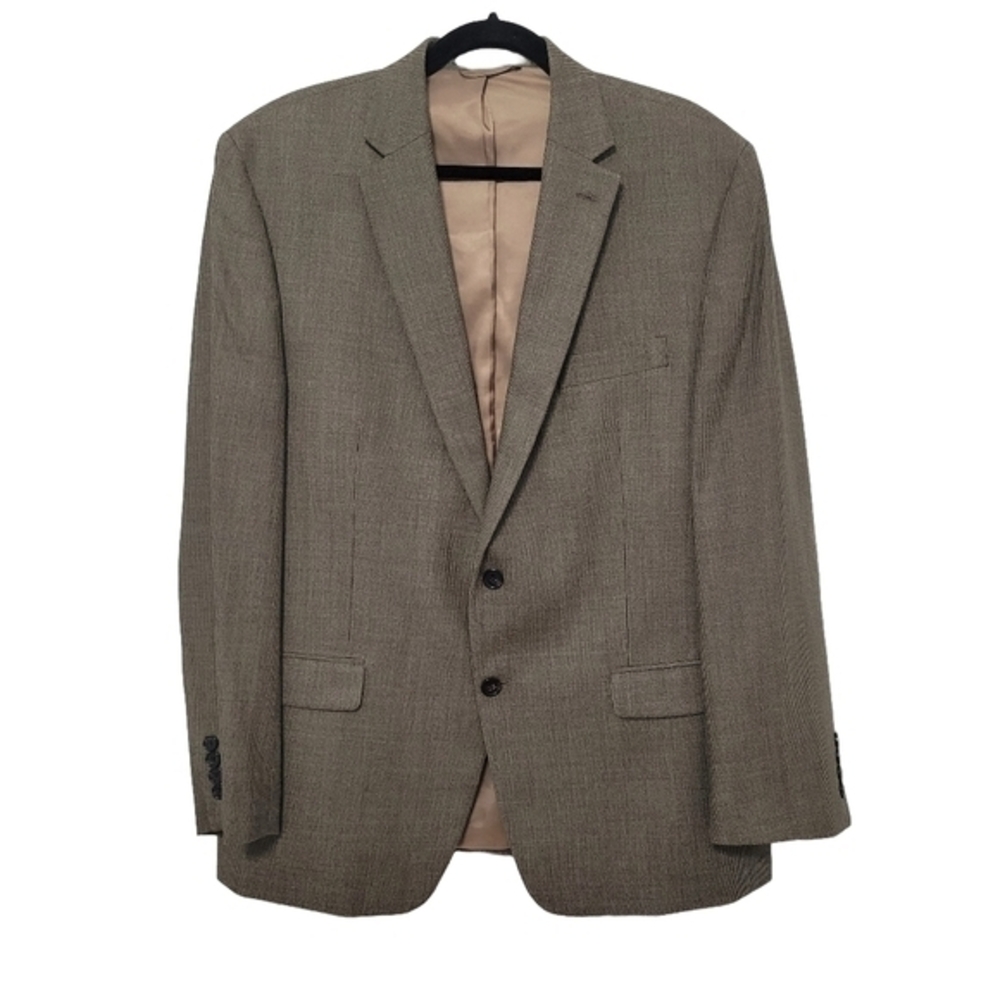 Lauren‎ Ralph Lauren Men's Micro Plaid Sports Coat Size 44R Silk Wool Blazer Tan